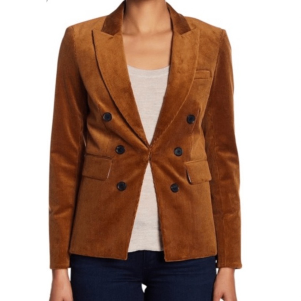Veronica Beard Double-Breasted Corduroy Blazer in Caramel Brown